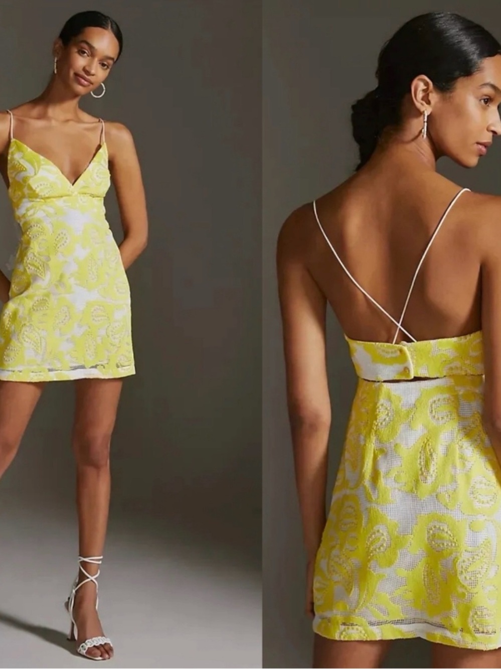 Maeve - Anthropologie strappy lace mini dress yellow and white size 10
